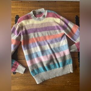 Vtg 60’s Thane 100% SHETLAND WOOL Cobain  Grunge Rustic Striped Sweater Large L